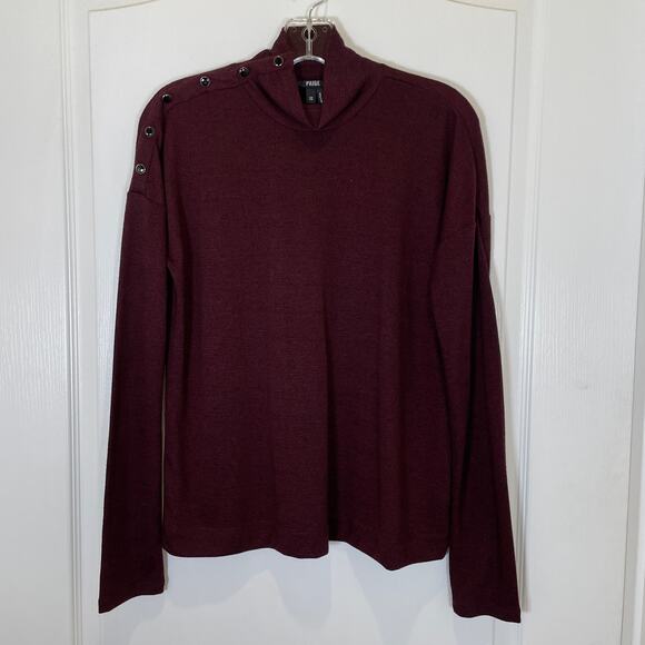 Paige Turtleneck Top w/ Buttons Accent Heathered Purple Oversize Minimalist XS - Picture 1 of 6